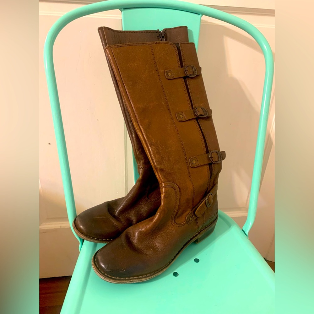 Kickers High Riding Western Rustic Brown Leather Boots Made in Portugal 10.5